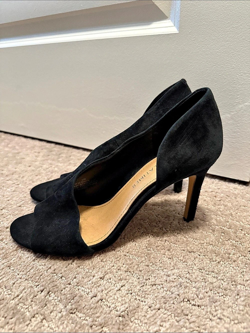 Gibson & Latimer Black Suede D’Orsay Peep Toe Heels